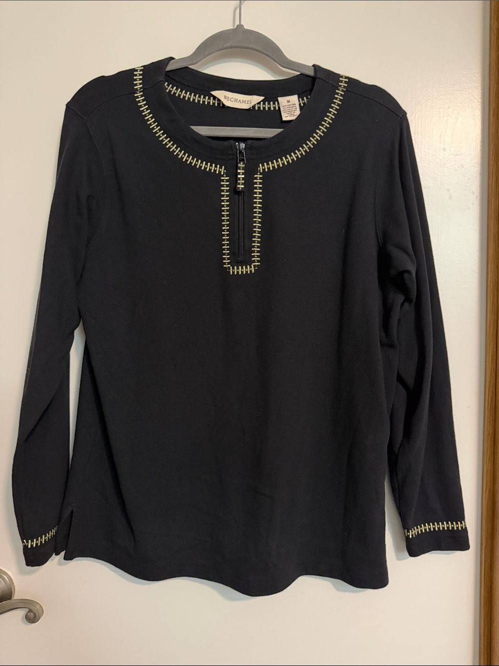 Bechamel Black Top with Gold Stitch Embellishment